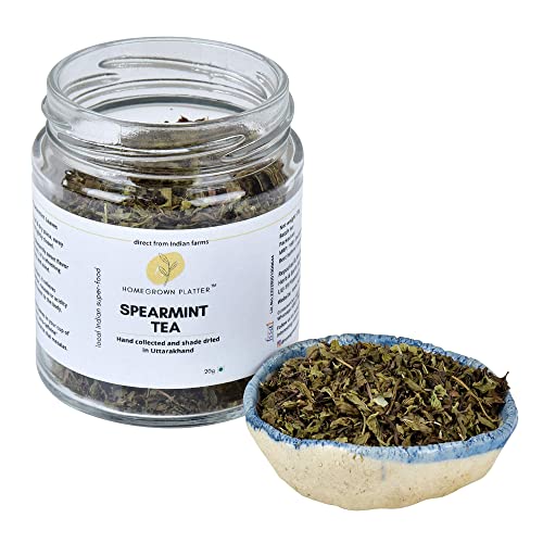 Image of Homegrown Platter Organic Spearmint Herbal Tea | Antioxidants Rich Refreshing Tea | Loose Spearmint Leaves | Ayurvedic Menthol Rich Tea - 20g