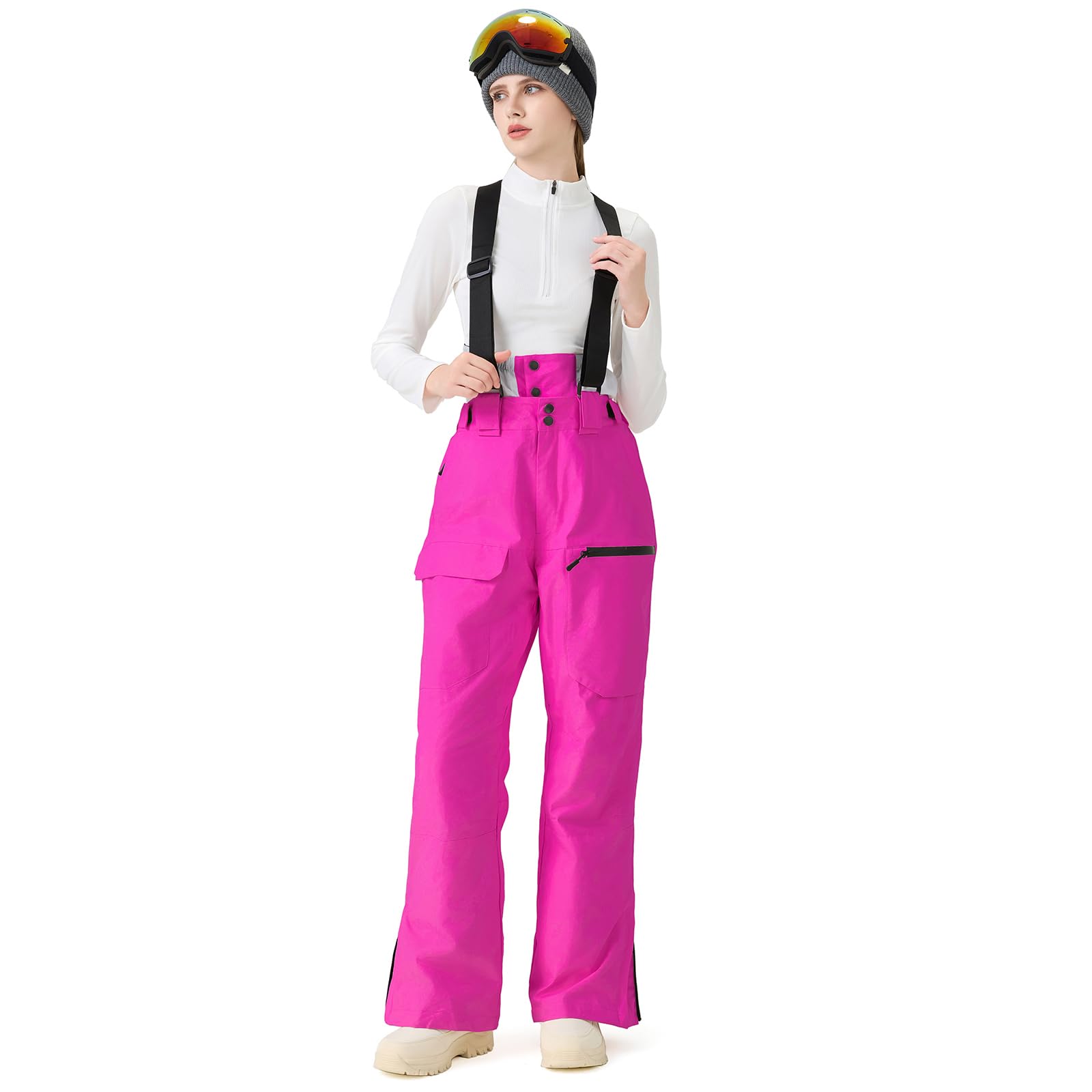 ALSOGO Pantalones de esquí para mujer, impermeables, aislados, para invierno, snowboard, tirantes ajustables, pantalones de nieve, resistentes al viento, pantalones cálidos para exteriores
