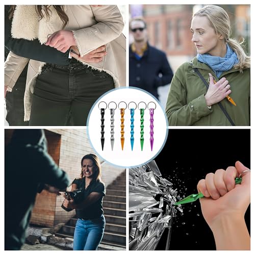 AMATHINGS 6 Stück Schlüsselanhänger Kompakt, BKA geprüft & 100% legal in DE, Ideal für kleinere Hände & diskretes Tragen Leichter Druckpunktverstärker aus Aluminium zur Selbstverteidigung bunt