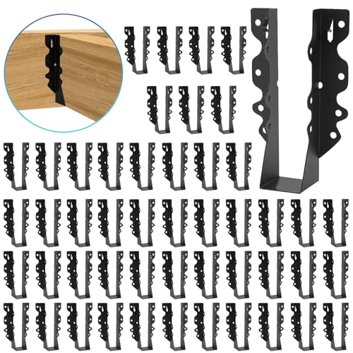 2x6 Joist Hanger 48Pcs,Q235B Steel Face Mount Joist Hangers, Hurricane Ties for Wood,Black Powder Coating Joist Brackets for Rafters Tie Brackets