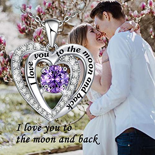 Samity February Purple Heart Necklace for Women I Love You to The Moon and Back Necklace Jewelry for Girls Wife Daughter - Image 3