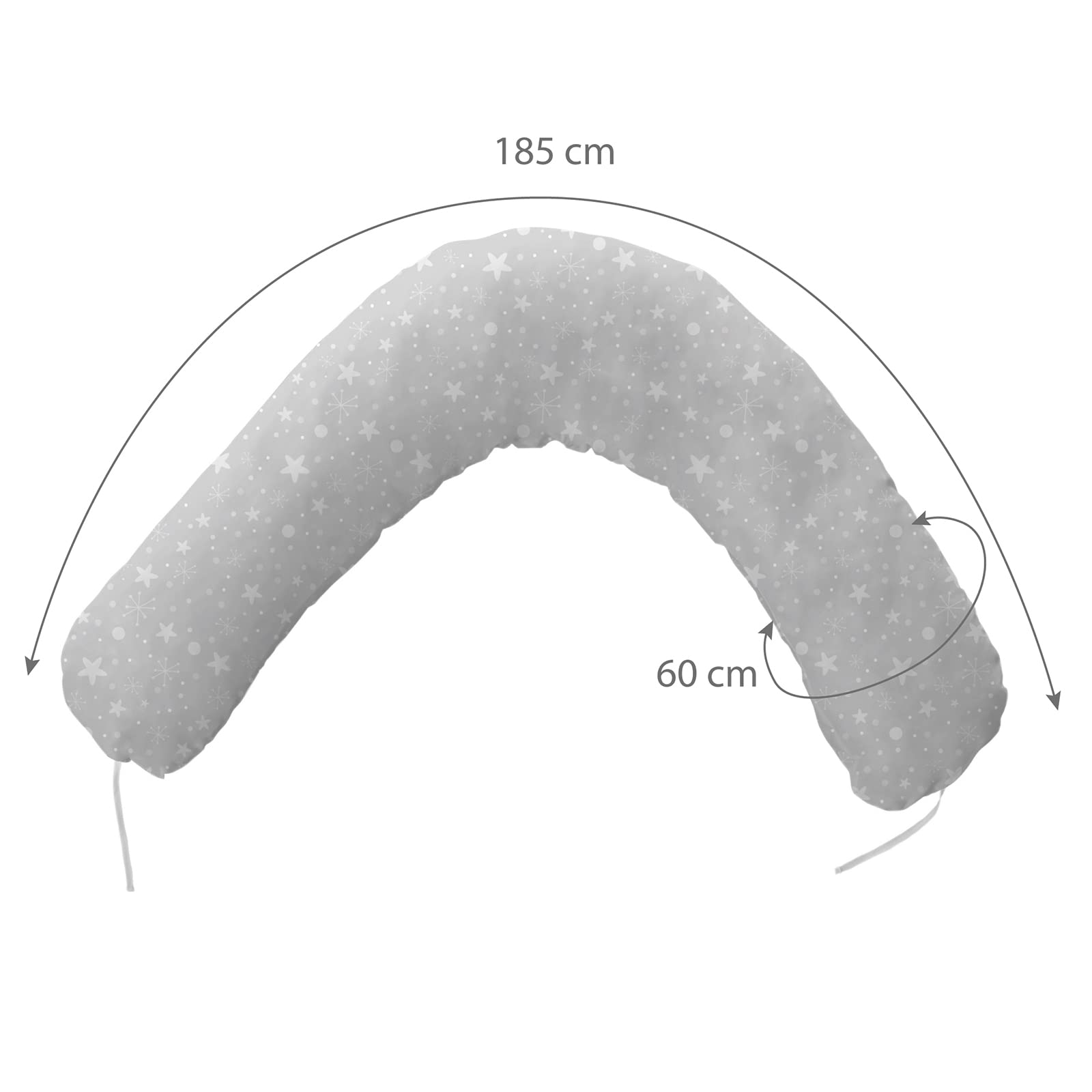 Naf Naf Coussin XXL d'allaitement et de Grossesse Confortable pour Dormir Multifonctionnel Certifié Oeko-Tex sans Produit Chimique Housse Fabriqué en Europe (Gris Motif Blanc)