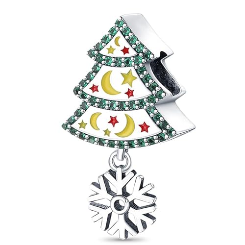 TCZNAF Arbre de Noël Starmoon Charme Noël Argent Sterling 925 Femmes Pearl Charm Compatible pour Européen Bracelets