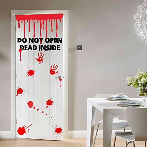 (Door Width 24 Inches) Vinyl Door Decal Don't Open Dead Inside Design / Blood Zoombie Hands Art Decor Sticker / Funny Walking Dead Decals + Free Random Decal Gift! #TOP1