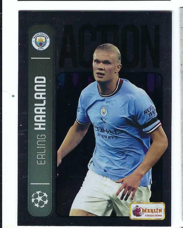 ERLING HAALAND 2022 Topps Merlin Heritage 98 UEFA Champions League Soccer UCL Action Card #146 Manchester City Norway