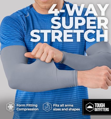 Image of Tough Outdoors UV Arm Sleeves for Men Women - Sun Protection Sleeves - Compression Golf Baseball Cooling Tattoo Arm Sleeve