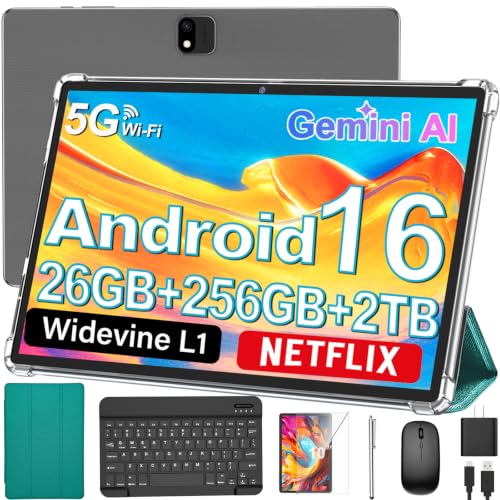 Image of Android 16 Tablet with Keyboard - 10 Inch Electronic Tablets, Green Case