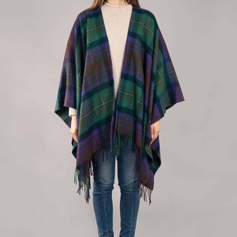 100% Lambswool Serape Cape - Made in Scotland - 140x180cm - Wool - Various Scottish Tartans - Women's Poncho3