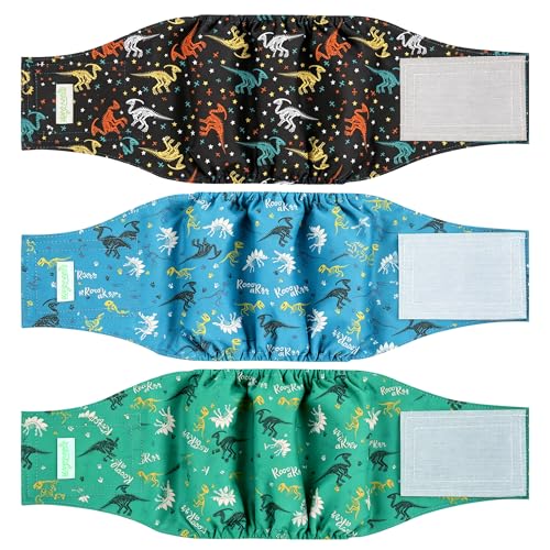 Image of wegreeco Washable Male Dog Belly Band (Stylish Pattern) - Pack of 3 - Dog Diapers Male - Washable Male Dog Belly Wrap (Dinosaur Fossils, Large)