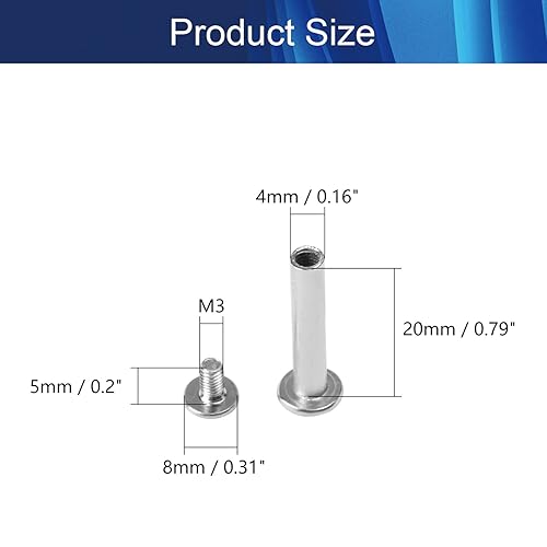 Miniatura 68 de Poste de tornillo para orificio de 3/16 pulgadas (0.197 in) de diámetro, hebilla de cinturón hembra M5x25mm, pernos de encuadernación de tuerca