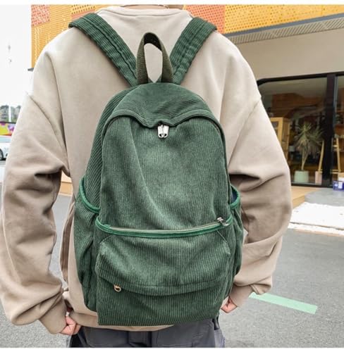 JHTPSLR Corduroy Backpack Minimalist Aesthetic Backpack Solid Color Preppy Backpack Bookbag Laptop Backpack Mochilas (Green)3