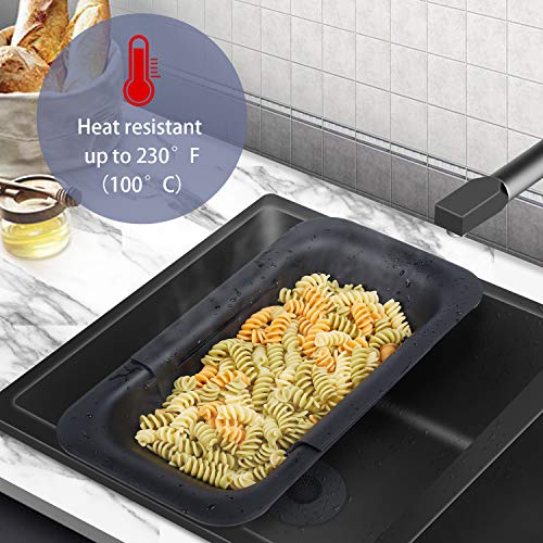 Domonic Home Colander Over The Sink Colander, Over The Sink Strainer Basket Pasta Veggies And Fruits, Expandable Colander 14.5"-19.5",Black Colander Dishwasher Safe #TOP3