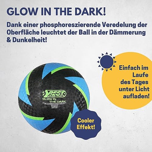 BEST SPORTING Barfuß Fußball Glow in The Dark I Leichter Ball Größe 5 I schwarz-Blauer Sportball I leuchtender Kickball I Kinder Spielball aus PVC I Strandball für Drinnen & Draußen