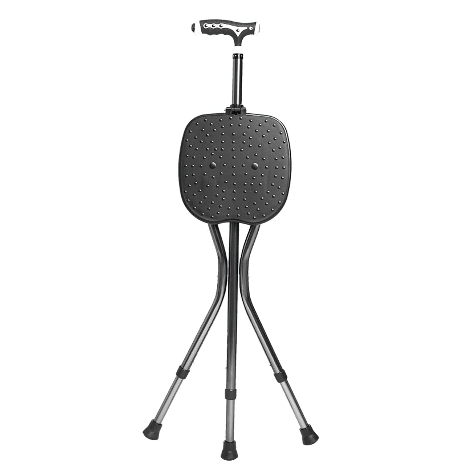Asiento de bastón Plegable, Silla de caña de Aluminio Ajustable de Altura con luz LED, Taburete de muletas de Masaje para Ancianos, Personas Mayores y discapacitados, Base Antideslizante