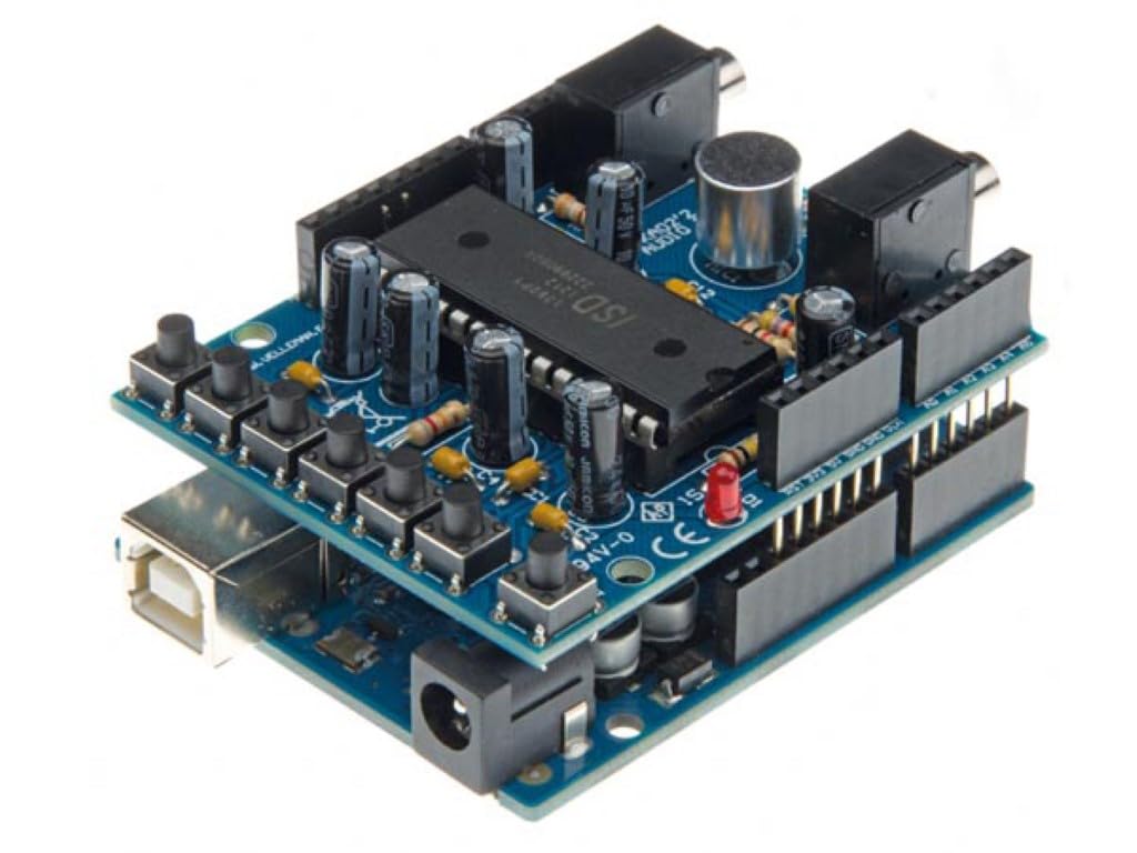 Whadda Shield per registrazione audio per Arduino, 60 secondi, microfono integrato, ingresso di linea, impilabile