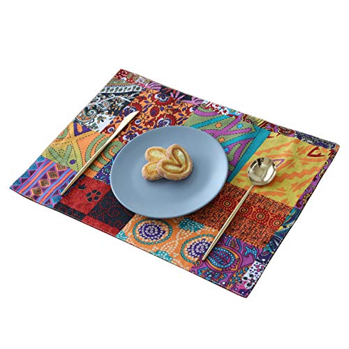 MULHUE 4er-Set gewebte Tischsets aus Baumwoll-Leinen, Boho-Stil, Bohemian-Stil, geometrisches Muster, bedruckt, waschbar, Esstischmatten, 31,8 x 45 cm Cover