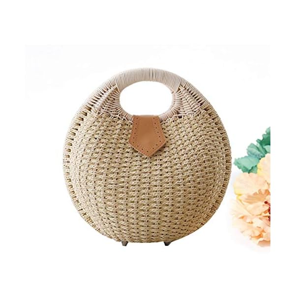 FENICAL Rattan Handbag Fashionable Straw Shell Shape Storage Handbag for Female Woman Lady (Beige)