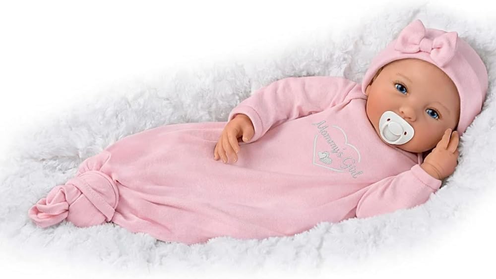 The Ashton-Drake Galleries Mommy's Girl Baby Doll by Ping Lau, 17 inches, Pink Sleeper, RealTouch Soft Vinyl, Ages 3+, Pacifier Included