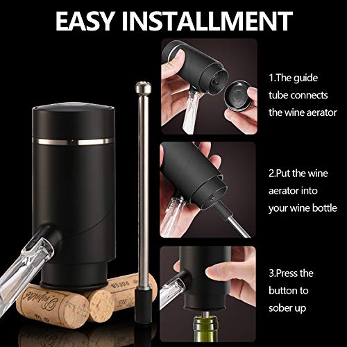 Electric Wine Aerator, Wine Dispenser Pump, Automatic Wine Pourer, Instant Wine Decanter, One-Touch Wine Oxidizer with Retractable Tube, Portable and USB Rechargeable, Matte Black