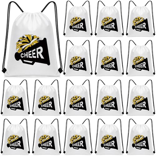 Kacctyen 24 Pcs Cheer Drawstring Backpack Cheer Team Gift Cheerleader Drawstring Gym String Bag Sports Party Favor Bulk(Black Gold)
