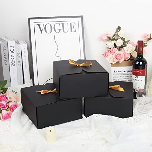 10 Pcs Gift Boxes With Lids, 8X8X4 Inches Black Gift Boxes With Ribbon, Kraft Paper Gift Boxes For Presents, Groomsmen Bridesmaid Proposal Box For Wedding Packaging Birthday Baby Shower Cupcake #TOP2