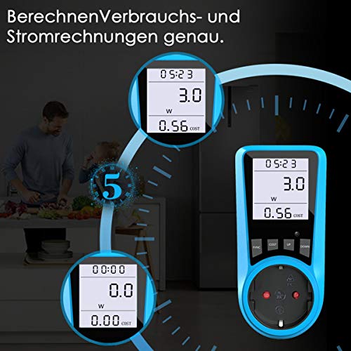 Stromkostenmessgerät, BMK Stromzähler Leistungsmessgerät Energiekostenmessgerät Strommessgerät Steckdose, Leistungsmesser Messgerät mit Größer LCD Bildschirm, Überlastsicherung 3680W (2pcs) - Image 7