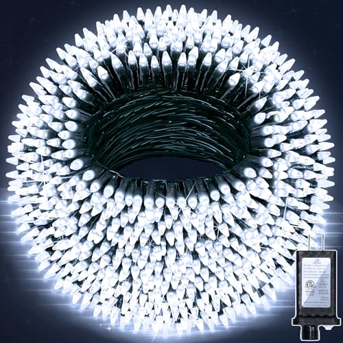 350LED 90FT Christmas Lights Indoor Outdoor, 12 Modes Cool White Outdoor String Lights with Timer & Dimmable, Green Wire Christmas String Lights for Tree Patio Yard Fence Bedroom Wedding Garden Decor