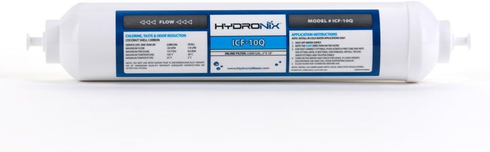 HydronixICF-10Q Inline Coconut Carbon Water Filter - .25 in. Quick Connect