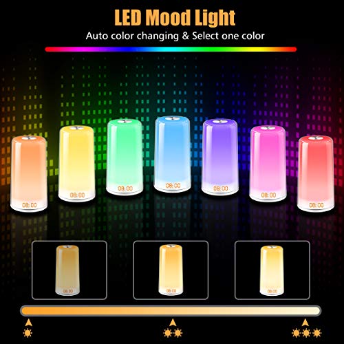 Elfeland Wake Up Light Alarm Clock Sunrise Simulation Digital LED Clock with 5 Natural Sounds & Snooze Function, 256 Color RGB Mode Night Light, Touch Control Dimmable Bedside Lamp for Bedrooms Gift