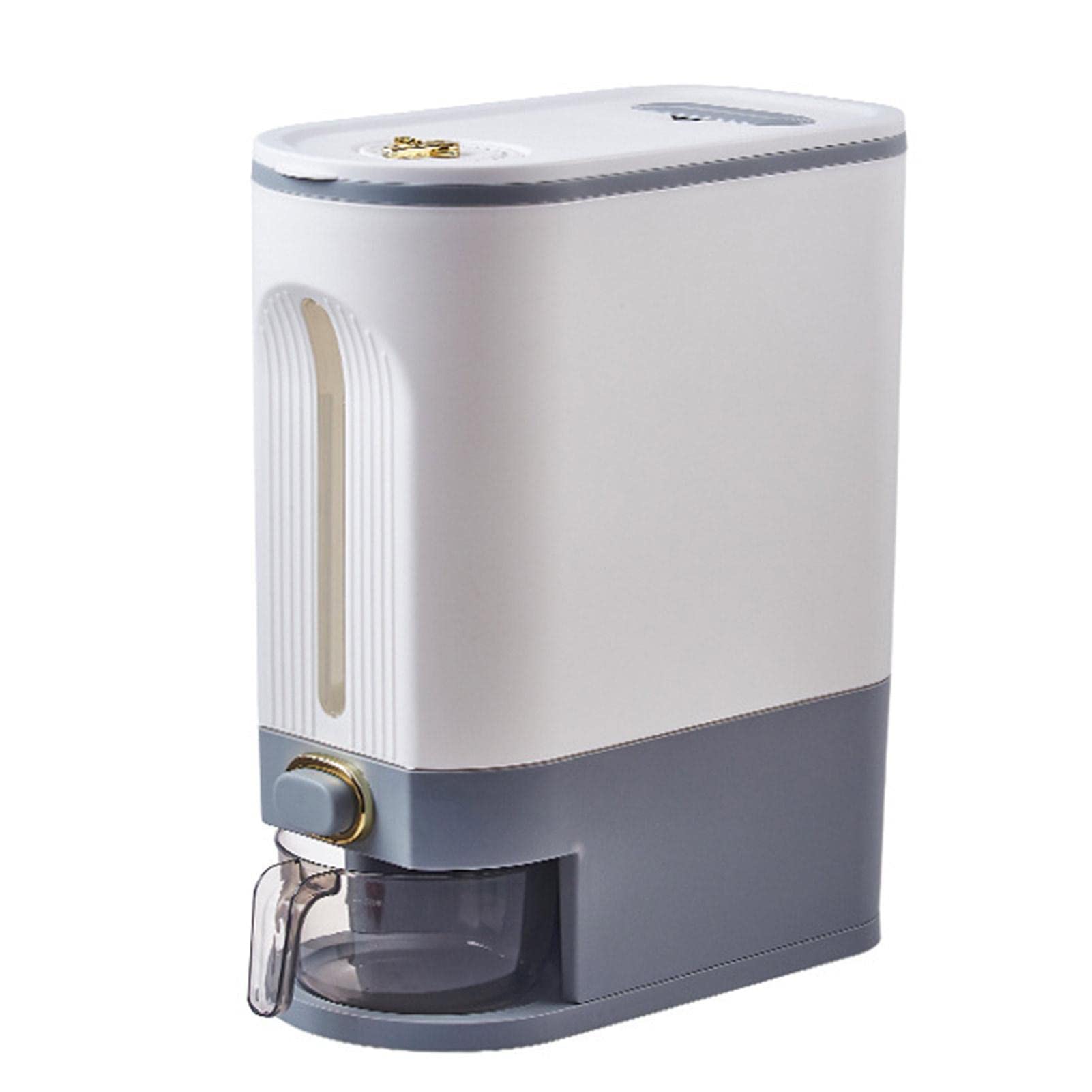 Contenedor de arroz,Dispensador de arroz sellable Contenedor de grano sellado grande Dispensador de alimentos,organización de cocina con indicador de tiempo,taza medidora para cocina,maíz,Gris