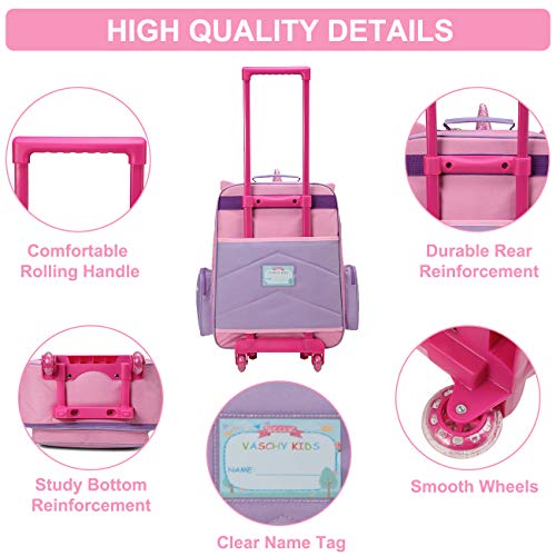 Image of VASCHY Rolling Luggage for Kids, Cute Travel Suitcase for Boys Girls with Wheels, Pink Unicorn, 20.5 inches (L) x 13.8 inches (W) x 6.7 inches (H)