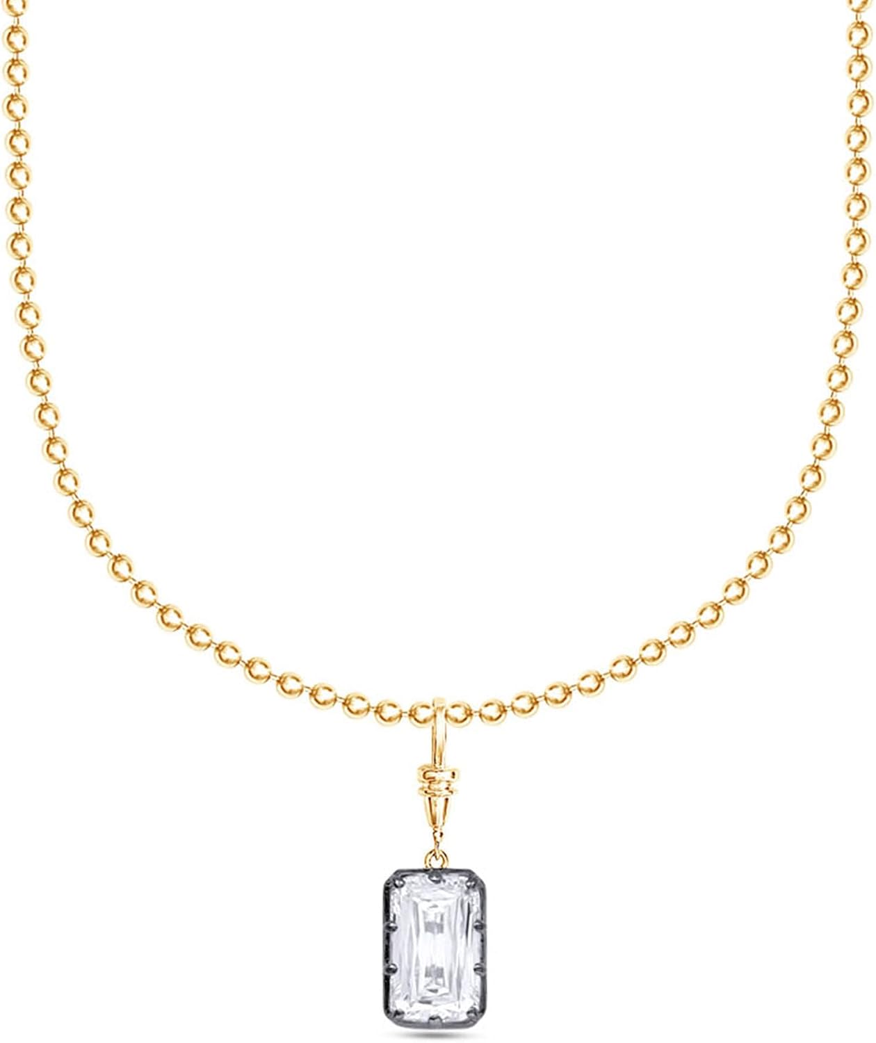 SAVEARTH DIAMONDS Solitaire Pendant Necklace for Women 3.00 Carat Cushion Cut Lab Grown Diamond Two Tone Bead Ball Chain Necklace in 14K Gold Plated 925 Sterling Silver or Vermeil Jewelry 14" To 20"