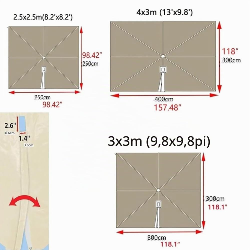 Auvent De Parapluie Déporté Carré Toile De Rechange Parasol De Jardin 8 Baleines 3x3m Couverture De Rechange pour Parasol Piscine Jardin Marché(Red,3x3m (9.8x9.8ft))