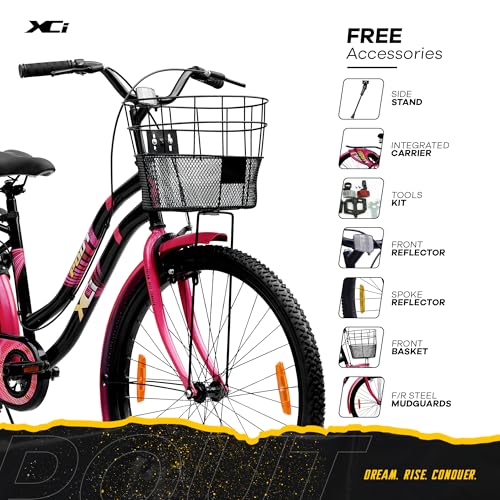 Image of XCi Pout 26T Women's Bicycle, 26-Inch Tyres, Single Speed, Non-Geared, Rigid Suspension, Calliper Brakes, Adult (12+ Years), 18 Inches Steel Frame, Pink Black