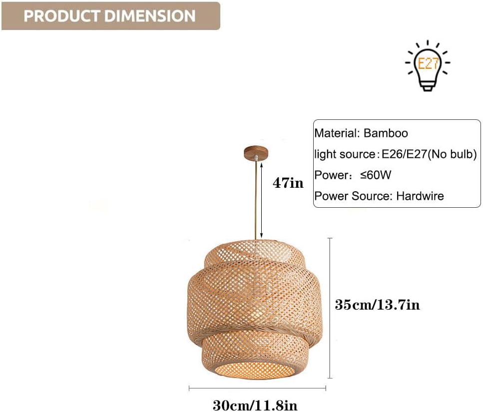 11.8" Rattan Hanging Lamp Hand Woven Bohemian Pendant Lamp Nursery Lights Bedroom Kitchen Island Coastal Pendant Lighting Floor Lamp Black Wicker Lamp for Dining Room