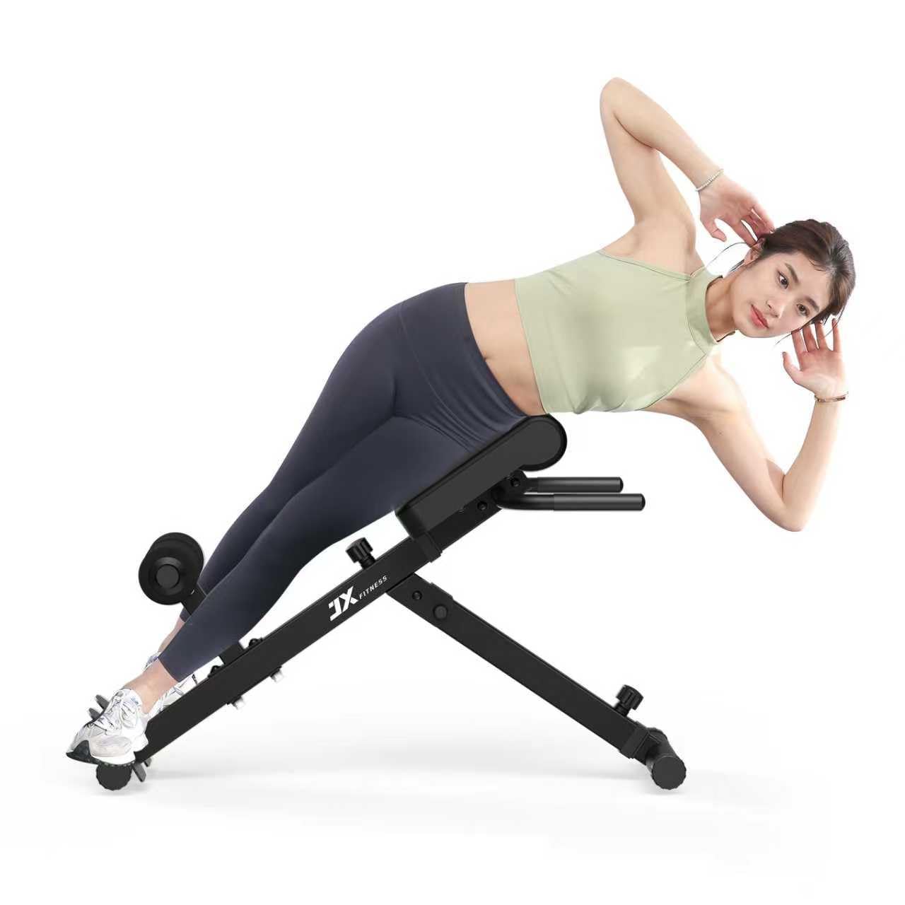 JX FITNESS Hyperextension - Panca regolabile per allenamento della schiena e degli addominali, pieghevole, colore: Nero