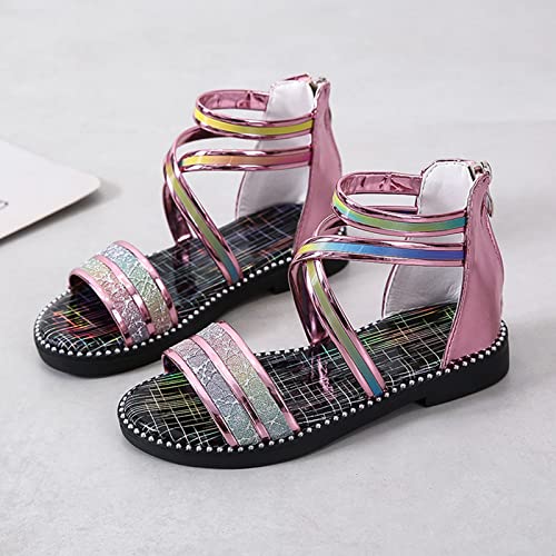 POLG Toddler Girls Sandals Summer Gladiator- Cross-Tied Zipper Flat Sandals with Strappy Ankle Zipper for Little Girl 2-12Y2