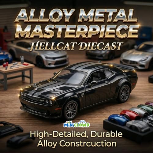Image of 1:36 Scale Die-cast Model for Dodge Challenger SRT (Black) | Metal body, Openable Doors, Lights, Engine Sound, 1:36 Scale, Birthday Gift For Boys and Kids