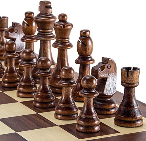 HJB VISSO Magnetic Wooden Chess Set 15 Inches Folding Board Handmade Portable Travel Chess Board Game Sets with Game Pieces Storage Slots Chess Board Set for Kids and Adults