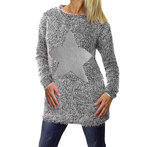 Xpose Mujer Tejido Suave Esponjoso Mohair Cálido Invierno Big Star Estampado Suéter Top Negro Crema Moca Azul Marino Vino 8 10 12 14 - Negro, M/L (12/14)