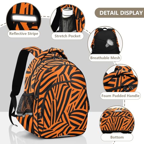 Abstract Orange Black Stripes Preschool Kids Backpack Kindergarten Elementary School Bookbag for Boys Girls Age 3-84