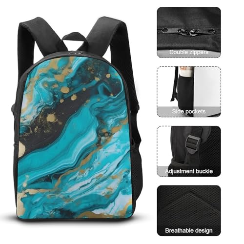 Sac à dos léger marbre bleu turquoise résistant pour repas et cours