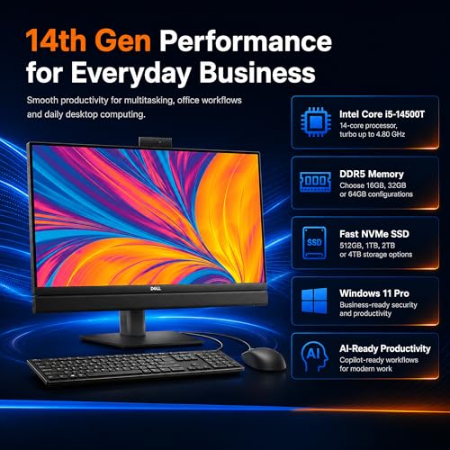 Image of MegaPC Customized Dell Pro 24 All-in-One QC24251, 23.8 inch FHD Touchscreen Desktop Computer, Intel Core i5-14500T, 16GB /32GB /64GB DDR5, 512GB /1TB /2TB /4TB NVMe SSD, Windows 11 Pro