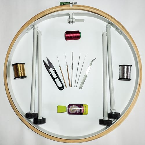 Image of KOLUR Groups - Embroidery kit /Aari Work Set for Beginners 12 Items (Hoop 18 inch with Stand), Wood