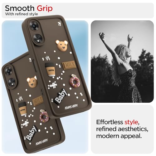Image of Pikkme Back Cover for Oppo A78 5G | Cute Fun Cartoon 3D Bear Silicone Full Body Protection Bumper Cover (Brown) | Cute