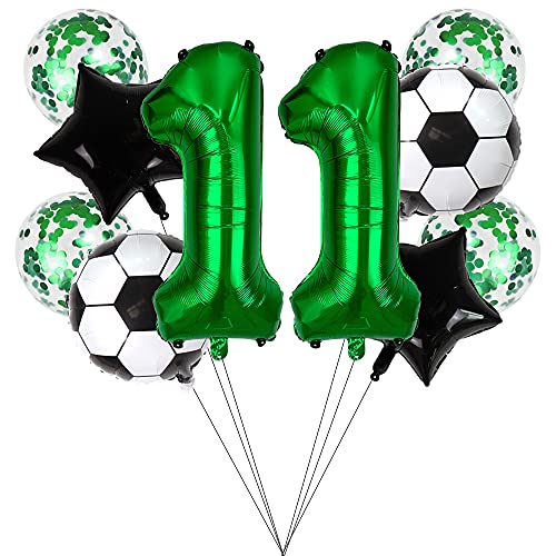 Liitata 11th Football Birthday Decorations Football Party Balloon Dark Green Number 11 Foil Balloon Black Star Ballon Sequin Balloon for Kids Boys Birthday Football Party Supplies