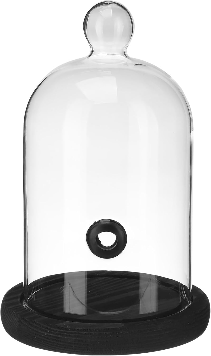 Yardwe Smoking Cloche Dome with Wooden Base Glass Cocktail Infuser Lid Elegant Dessert Stand Cake Display Stand Food Cover, 7.47 X 3.93 inch