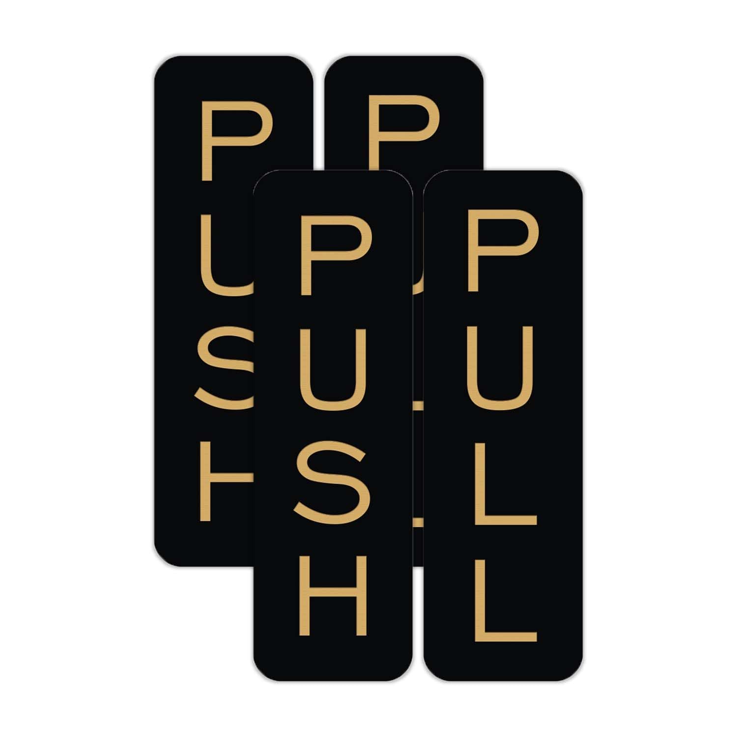 Basic Vertical Push Pull Door Sign (Black/Gold) - Medium 2 Pack