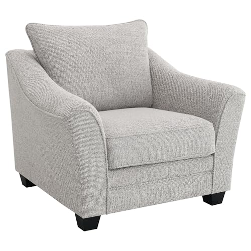 Sillón tapizado gris claro con brazos inclinados miniatura 1