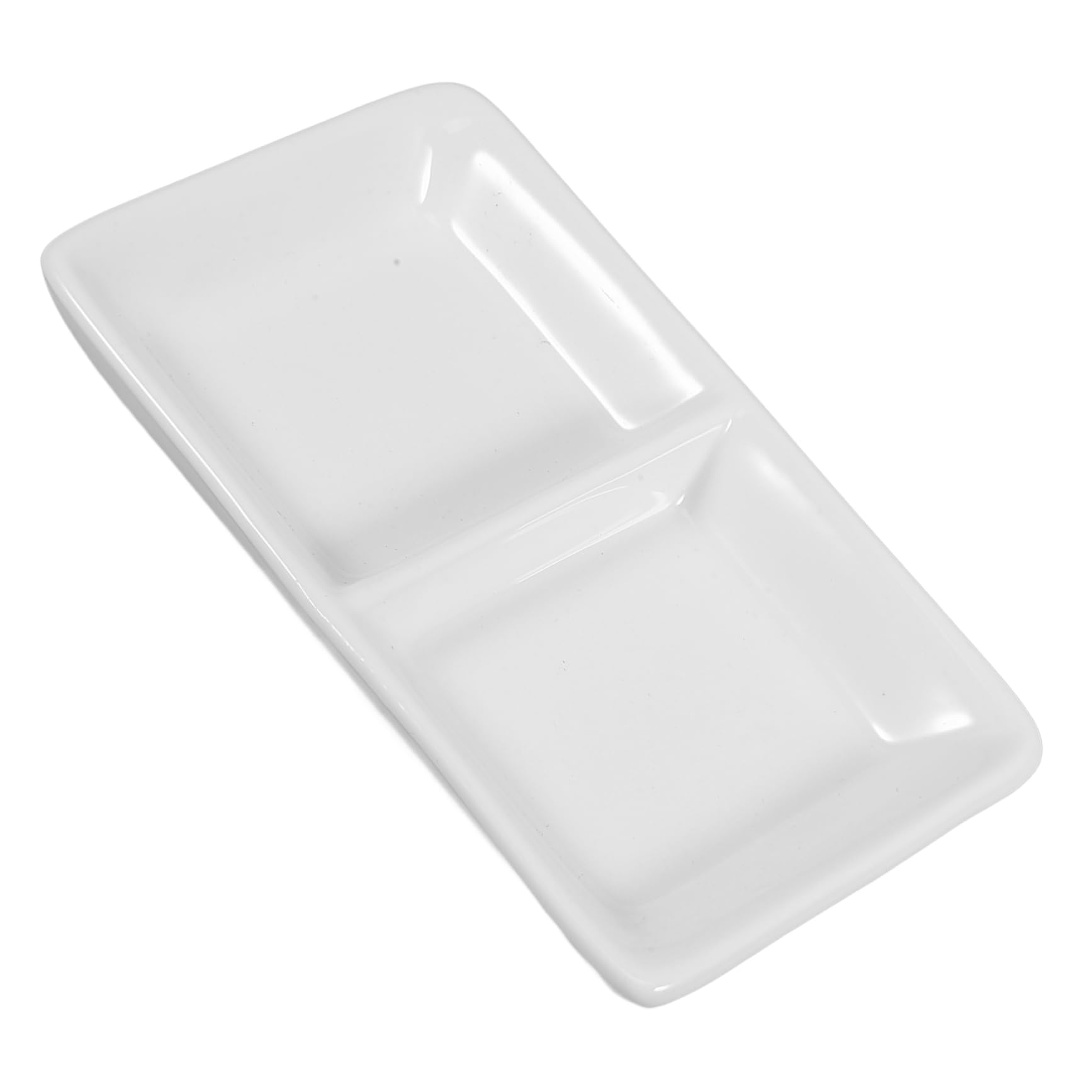 Cabilock 5Inch 2- Compartment Sauce Dishes Divided Seasoning Dish Pure White Ceramic Appetizer Serving Tray Snack Dishes for Spice Dish Soy Sauce (White)
